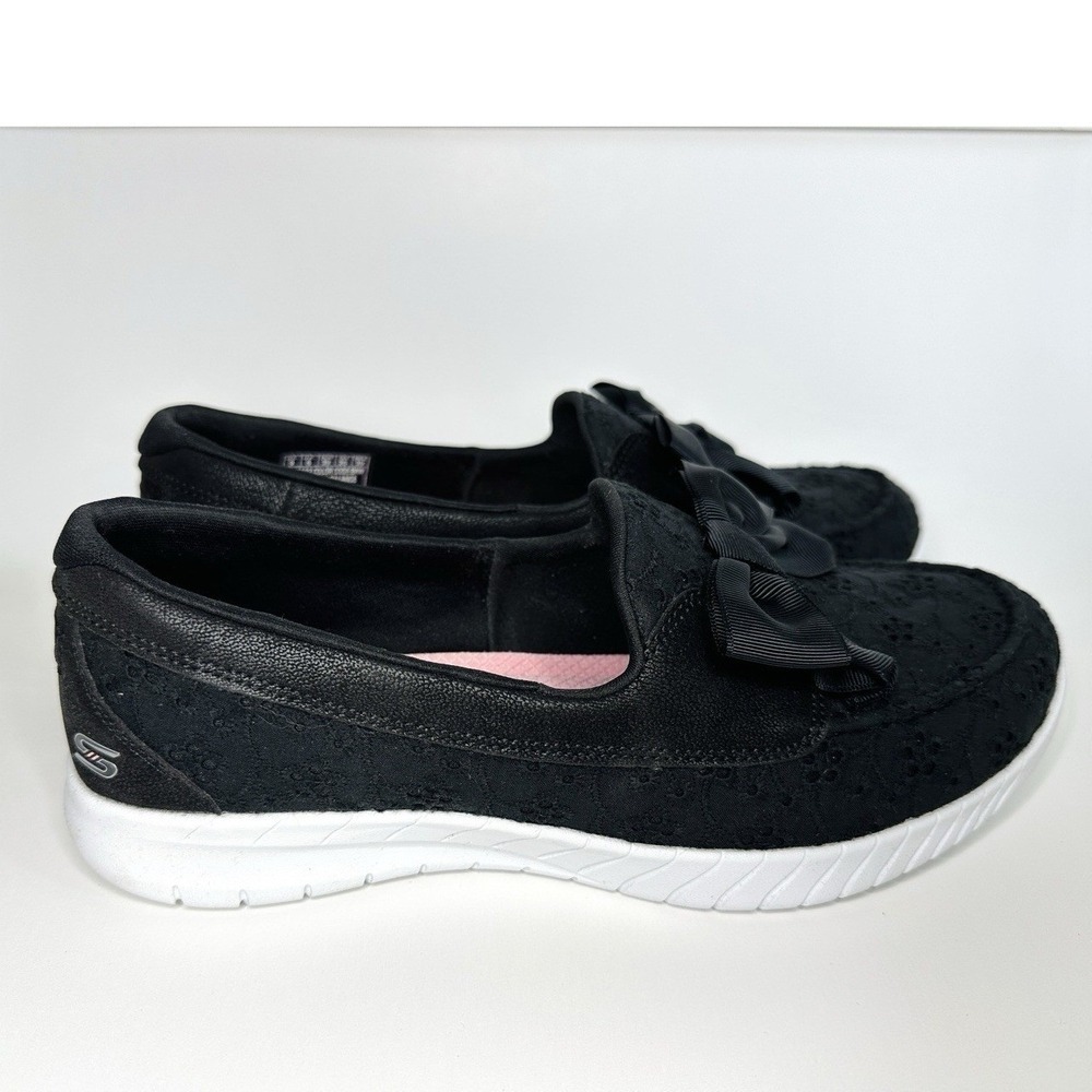 NEW Skechers Wave-Lite Slip On Comfort Sneaker 23633 Black Lace Bow Women's 9 - Picture 6 of 11